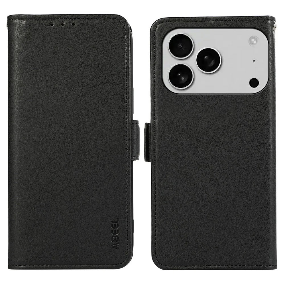 ABEEL For iPhone 18 Pro / 17 Pro Case Leather Phone Cover with RFID Blocking Wallet - Black - 1