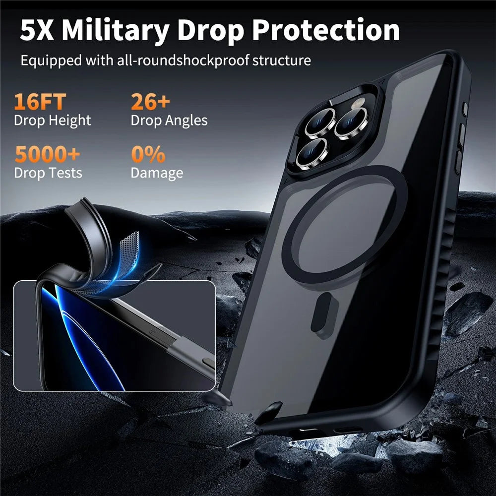 For iPhone 16 Pro Case Compatible with MagSafe TPU + PC Shockproof Phone Back Cover - Black - 4