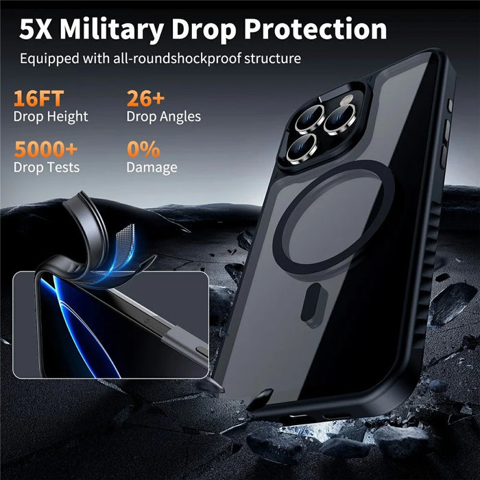For iPhone 16 Pro Max Case Compatible with MagSafe TPU + PC Shockproof Phone Back Cover - Black - 4