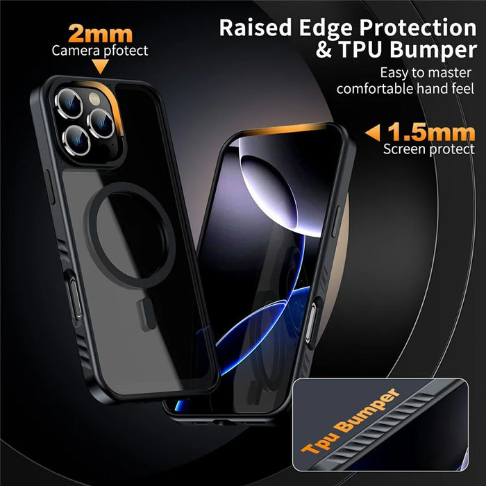For iPhone 16 Pro Max Case Compatible with MagSafe TPU + PC Shockproof Phone Back Cover - Black - 7
