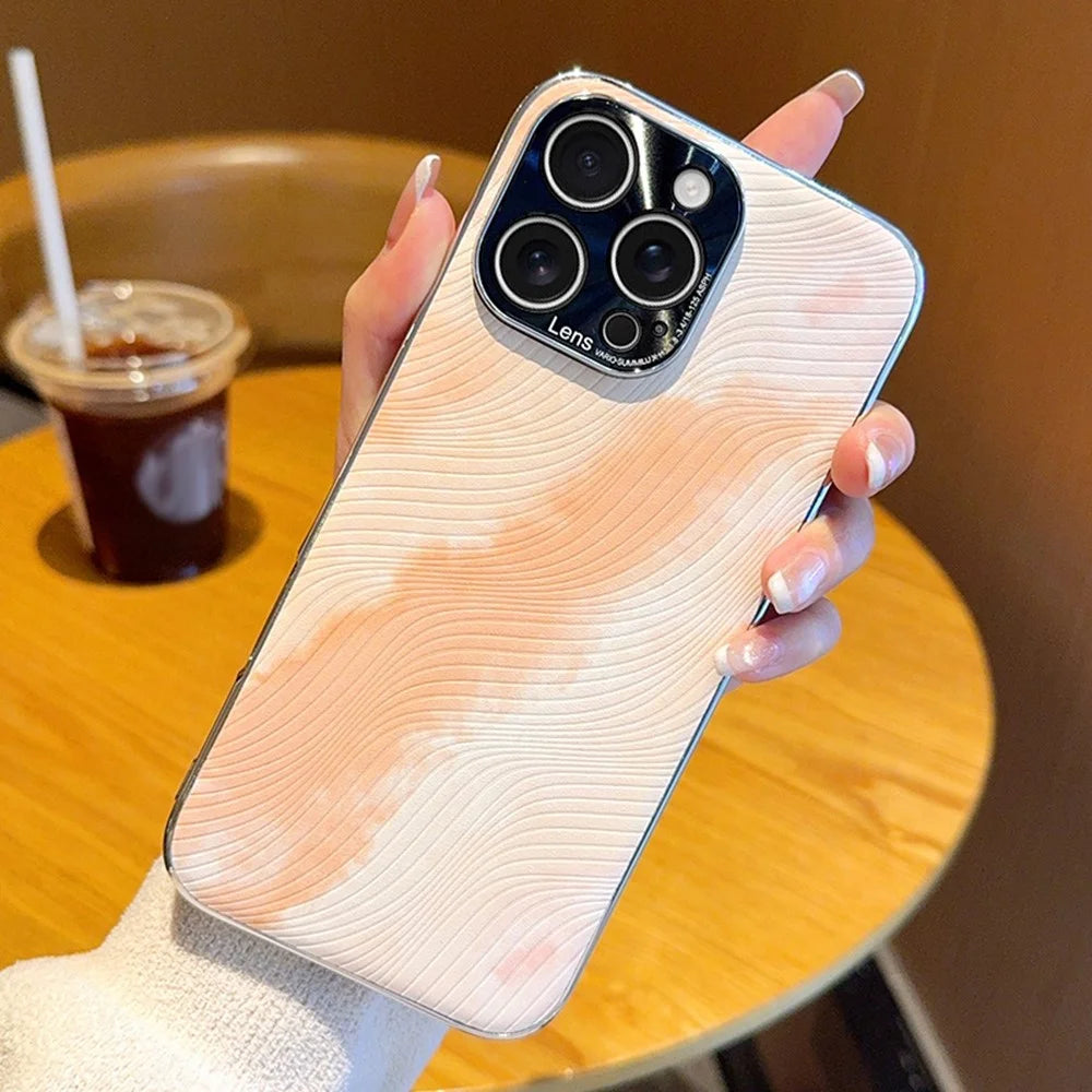 For iPhone 16 Pro Max Case Electroplated Watercolor PC + PU Leather Phone Back Cover - Light Pink - 4