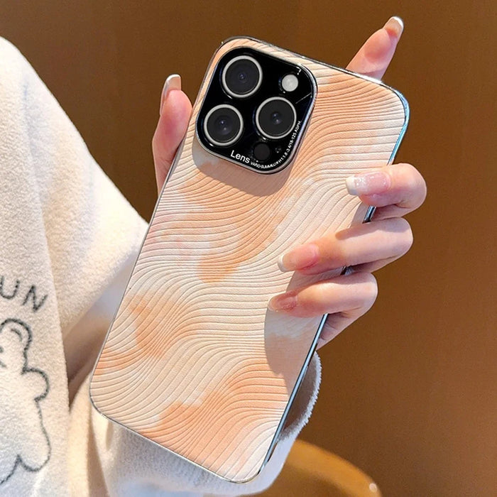 For iPhone 15 Pro Max Case Electroplated Watercolor PC + PU Leather Phone Back Cover - Light Pink - 1