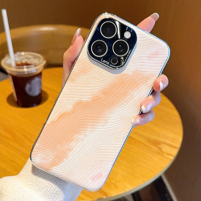 For iPhone 15 Pro Max Case Electroplated Watercolor PC + PU Leather Phone Back Cover - Light Pink - 3