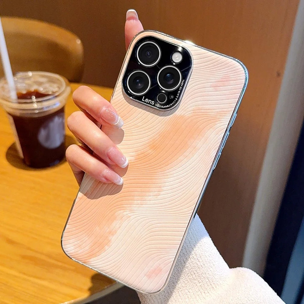 For iPhone 15 Pro Case Electroplated Watercolor PC + PU Leather Phone Back Cover - Light Pink - 4