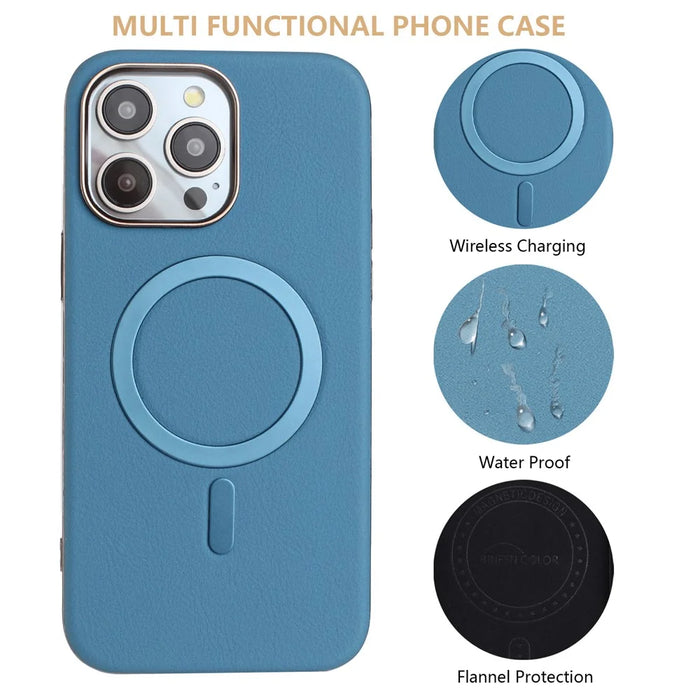 BINFEN COLOR BF40 For iPhone 16 Pro Max Case Compatible with MagSafe Electroplated PU + TPU Phone Back Cover - Baby Blue - 3