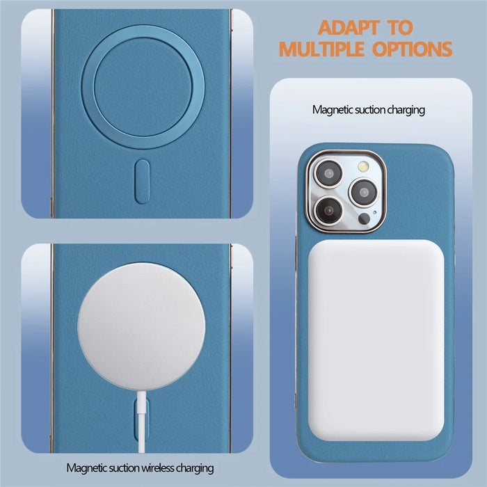 BINFEN COLOR BF40 For iPhone 16 Pro Max Case Compatible with MagSafe Electroplated PU + TPU Phone Back Cover - Baby Blue - 4