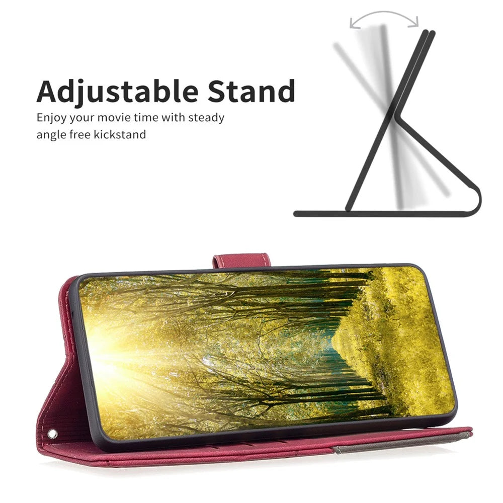 BINFEN COLOR For Realme 14x 5G Phone Case Wallet Stand Geometry Imprinted Leather Cover - Red - 2