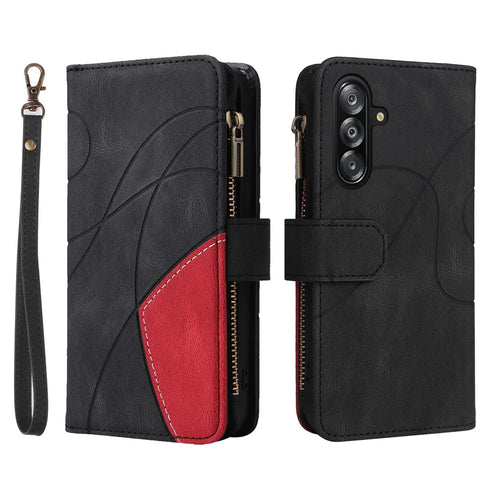 For Samsung Galaxy A18 5G / A17 5G / A17 4G / A26 5G / A16 5G / A16 4G Leather Case with Strap Zipper 9 Card Slot Phone Cover Stand - Black - 1