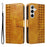 For Samsung Galaxy S24+ / Galaxy S25+ Leather Case Wallet Stand Grids Imprinted Phone Cover with Strap - Yellow - 1