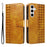 For Samsung Galaxy S24 / Galaxy S25 Leather Case Wallet Stand Grids Imprinted Phone Cover with Strap - Yellow - 1