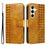 For Samsung Galaxy A35 5G Leather Case Wallet Stand Grids Imprinted Phone Cover with Strap - Yellow - 1