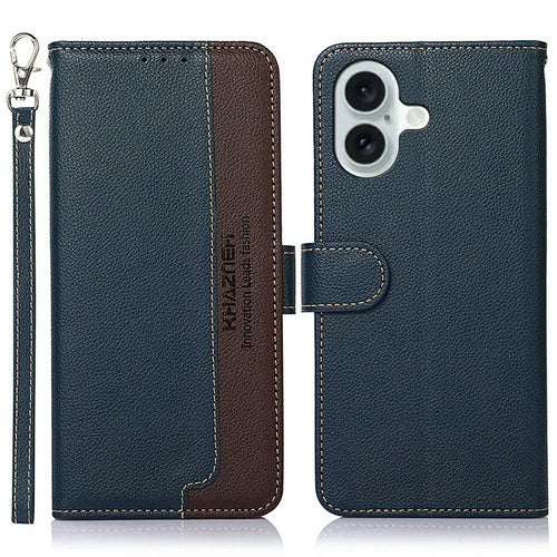 KHAZNEH For iPhone 17 Case RFID Blocking Wallet Litchi Texture PU Leather Phone Cover - Blue - 1