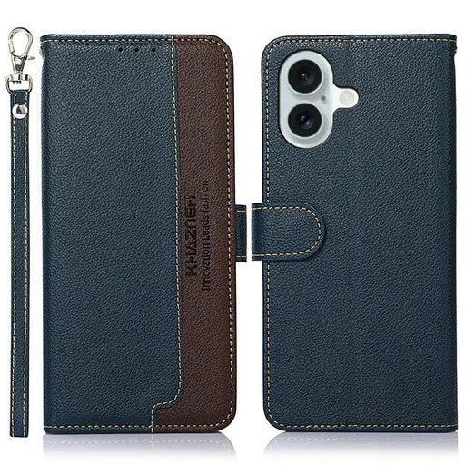 KHAZNEH For iPhone 17 Case RFID Blocking Wallet Litchi Texture PU Leather Phone Cover - Blue - 1
