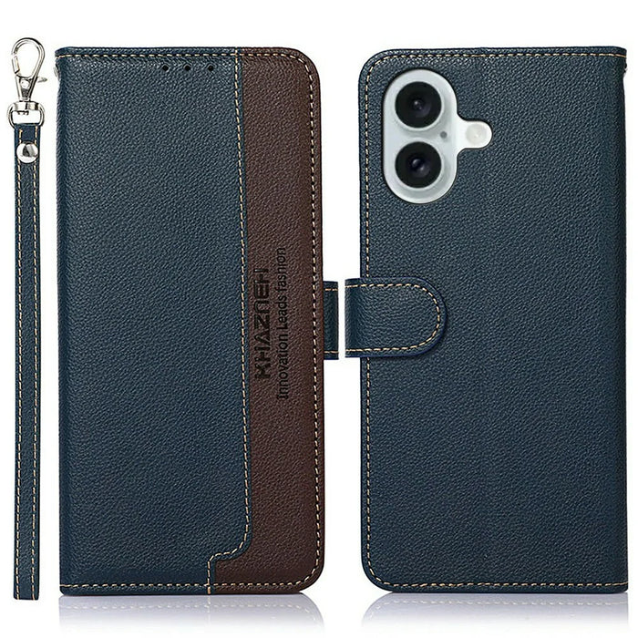 KHAZNEH For iPhone 17 Case RFID Blocking Wallet Litchi Texture PU Leather Phone Cover - Blue - 1