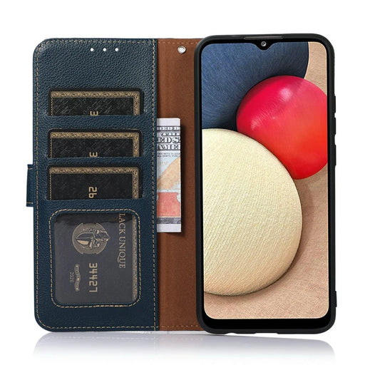 KHAZNEH For iPhone 17 Case RFID Blocking Wallet Litchi Texture PU Leather Phone Cover - Blue - 2