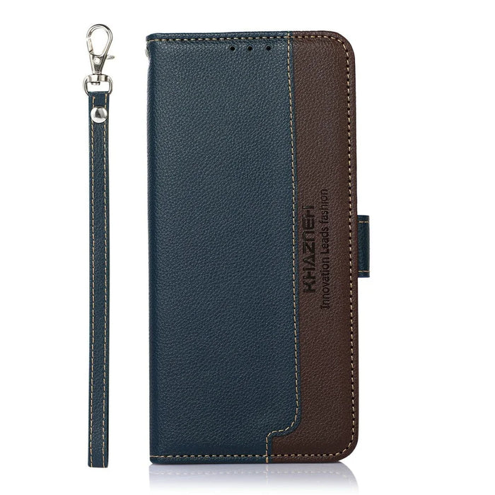 KHAZNEH For iPhone 17 Case RFID Blocking Wallet Litchi Texture PU Leather Phone Cover - Blue - 6
