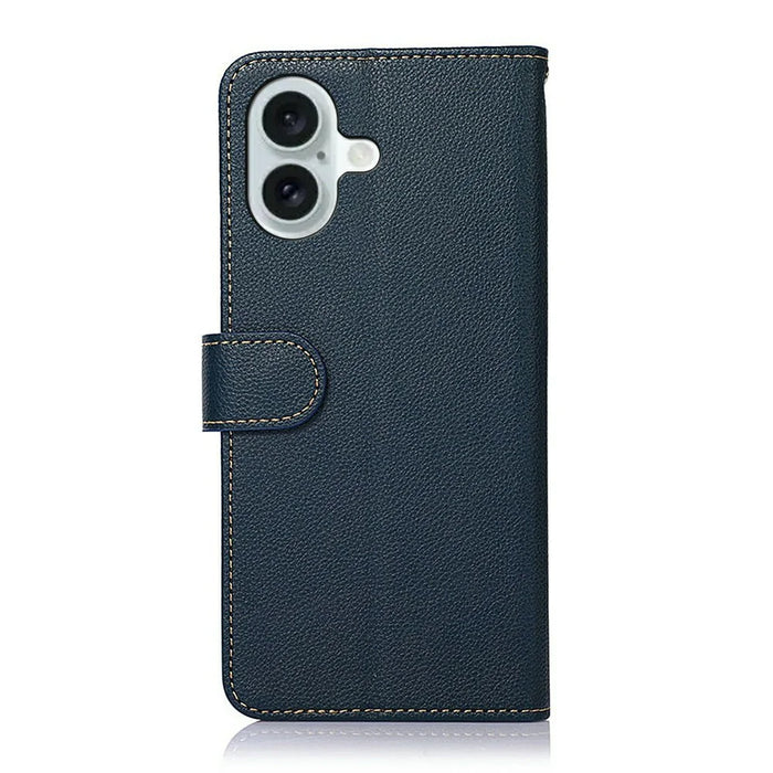 KHAZNEH For iPhone 17 Case RFID Blocking Wallet Litchi Texture PU Leather Phone Cover - Blue - 7
