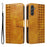 For Samsung Galaxy A54 5G Leather Case Wallet Stand Grids Imprinted Phone Cover with Strap - Yellow - 1