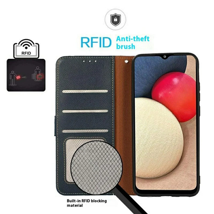 KHAZNEH For iPhone 18 Pro Max / 17 Pro Max Case RFID Blocking Wallet Litchi Texture PU Leather Phone Cover - Blue - 4