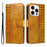 For iPhone 16 Pro Max Leather Case Wallet Stand Grids Imprinted Phone Cover with Strap - Yellow - 1
