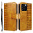 For iPhone 16 Pro Leather Case Wallet Stand Grids Imprinted Phone Cover with Strap - Yellow - 1