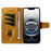 For iPhone 17e / 16e Leather Case Wallet Stand Grids Imprinted Phone Cover with Strap - Yellow - 2
