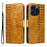 For iPhone 15 Pro Leather Case Wallet Stand Grids Imprinted Phone Cover with Strap - Yellow - 1