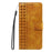 For iPhone 15 Pro Leather Case Wallet Stand Grids Imprinted Phone Cover with Strap - Yellow - 7
