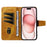 For iPhone 15 Leather Case Wallet Stand Grids Imprinted Phone Cover with Strap - Yellow - 2