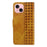 For iPhone 15 Leather Case Wallet Stand Grids Imprinted Phone Cover with Strap - Yellow - 7