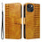 For iPhone 14 Leather Case Wallet Stand Grids Imprinted Phone Cover with Strap - Yellow - 1