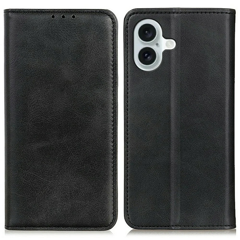 For iPhone 17 Case Split Leather Flip Wallet Phone Cover - Black - 1