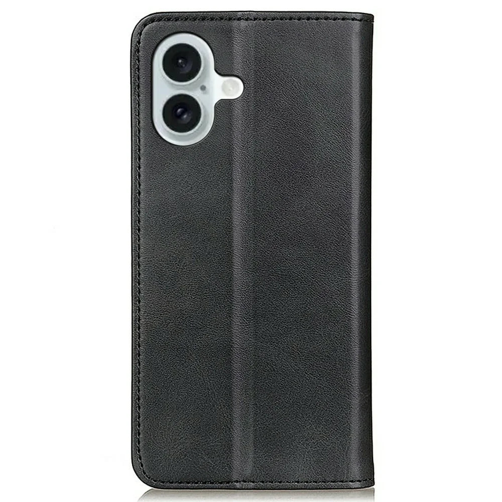 For iPhone 17 Case Split Leather Flip Wallet Phone Cover - Black - 7