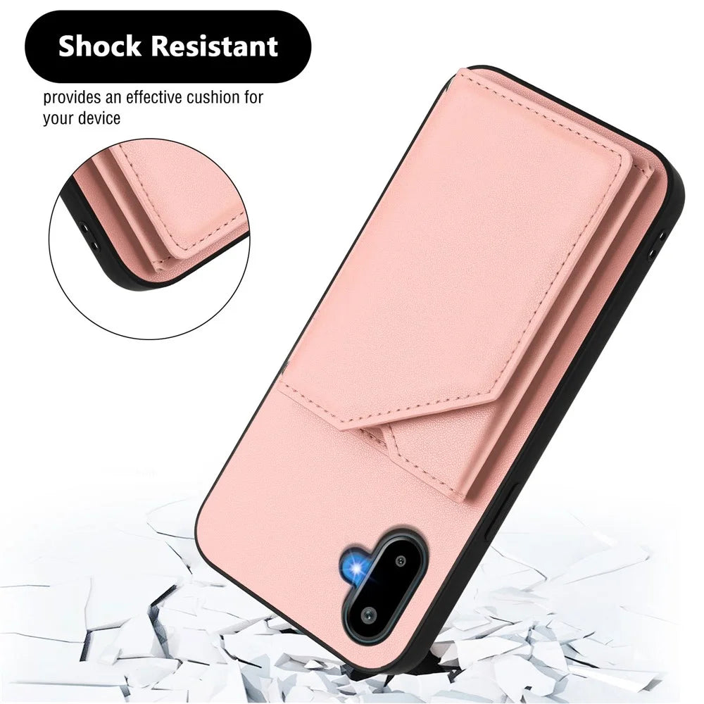 For Samsung Galaxy M06 5G / Galaxy F06 5G Case Card Holder Kickstand Skin-Touch Phone Cover with Wrist Strap - Pink - 5