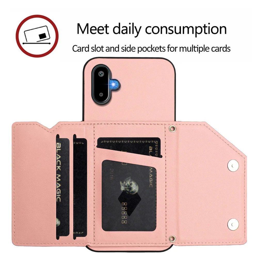 For Samsung Galaxy M06 5G / Galaxy F06 5G Case Card Holder Kickstand Skin-Touch Phone Cover with Wrist Strap - Pink - 7
