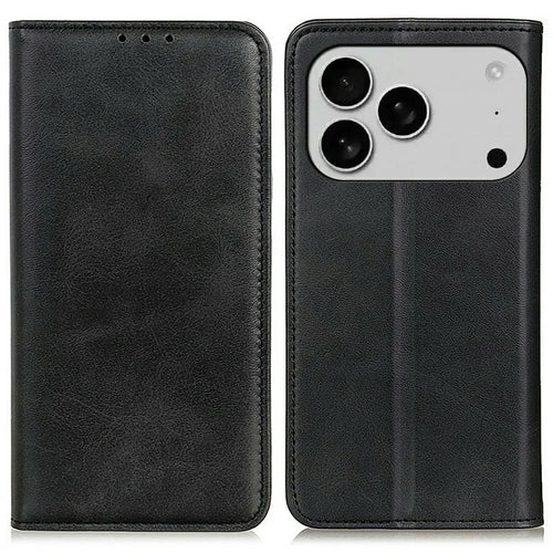 For iPhone 18 Pro / 17 Pro Case Split Leather Flip Wallet Phone Cover - Black - 1