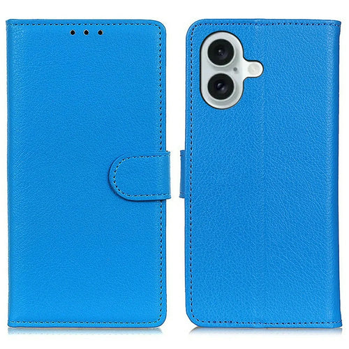 For iPhone 17 Wallet Case PU Leather Phone Cover Litchi Texture - Blue - 1