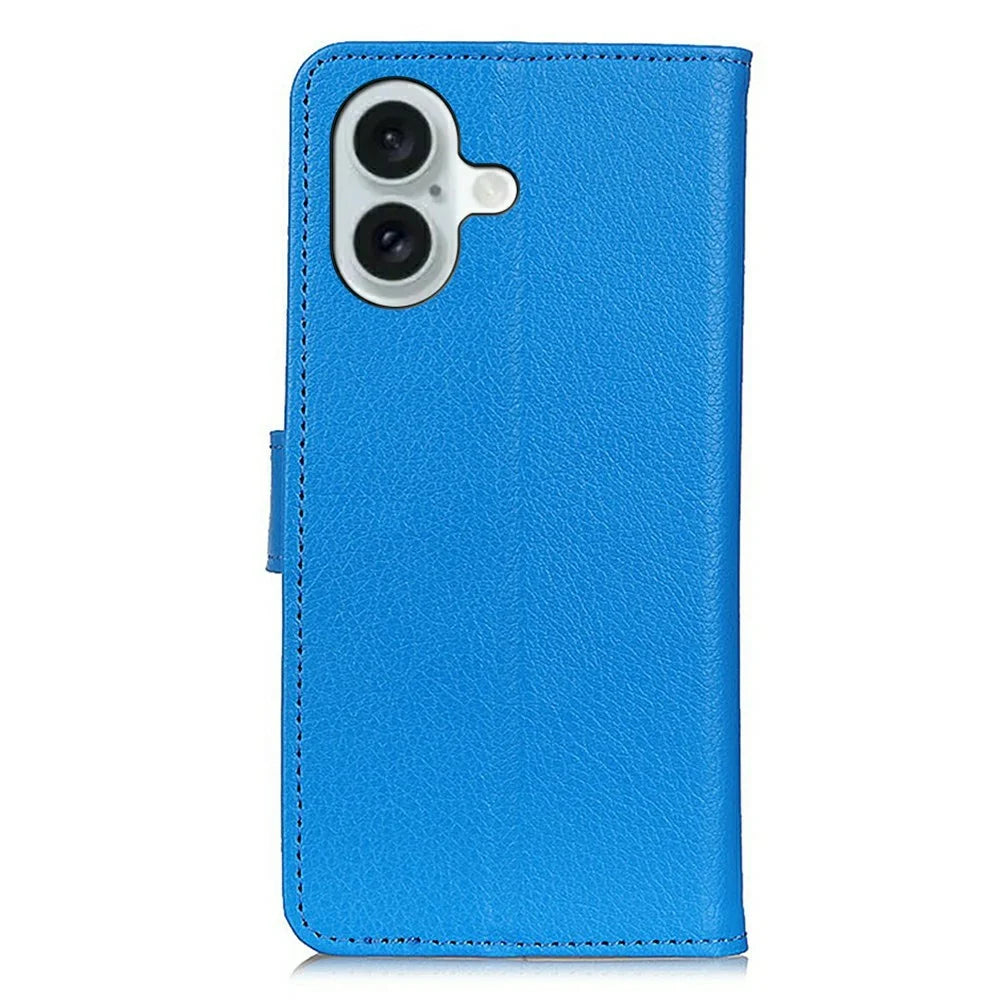 For iPhone 17 Wallet Case PU Leather Phone Cover Litchi Texture - Blue - 7