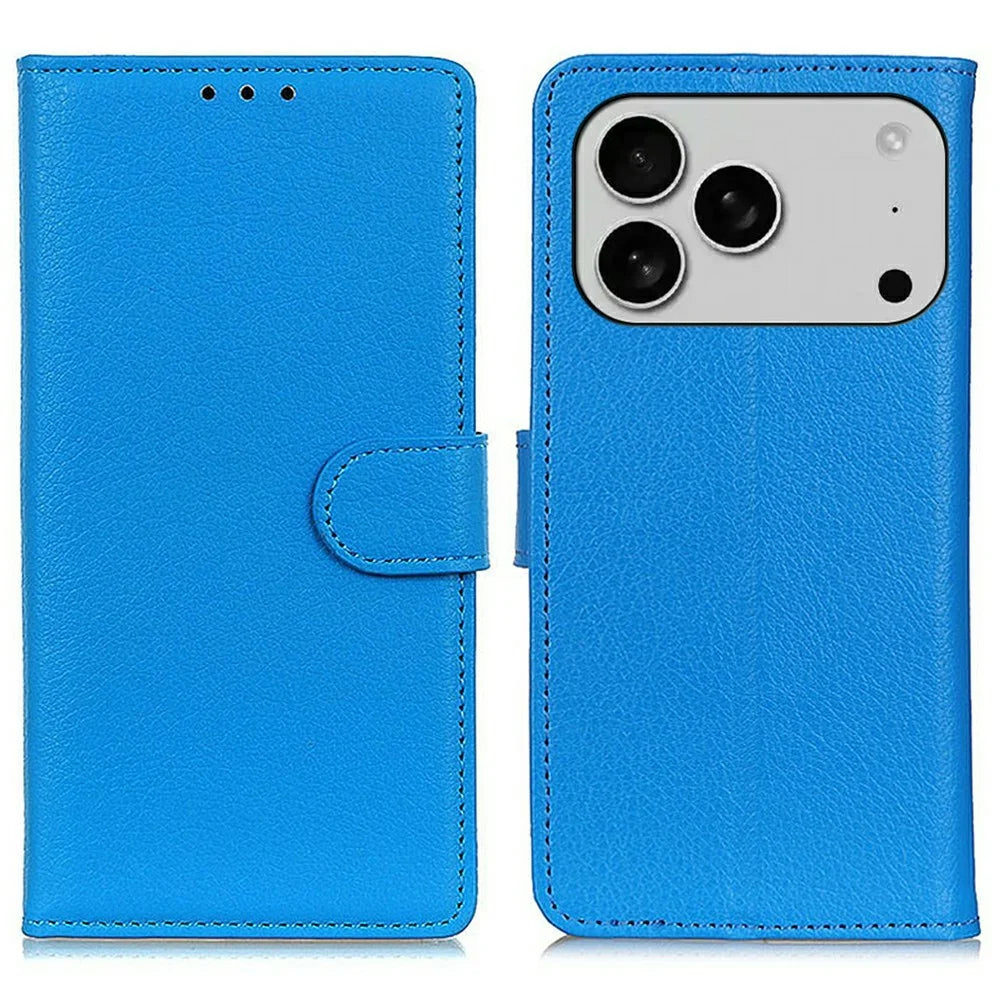 For iPhone 18 Pro / 17 Pro Wallet Case PU Leather Phone Cover Litchi Texture - Blue - 1