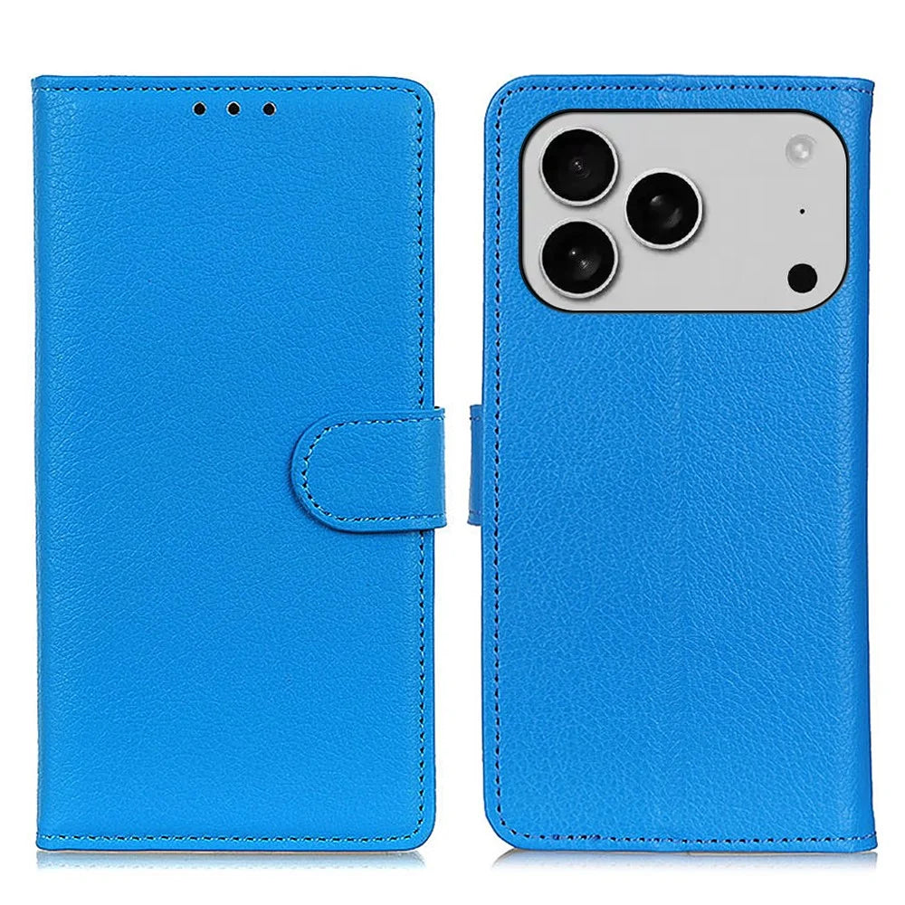 For iPhone 18 Pro Max / 17 Pro Max Wallet Case PU Leather Phone Cover Litchi Texture - Blue - 1