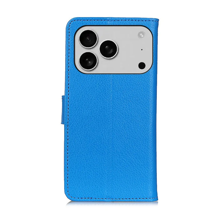 For iPhone 18 Pro Max / 17 Pro Max Wallet Case PU Leather Phone Cover Litchi Texture - Blue - 6