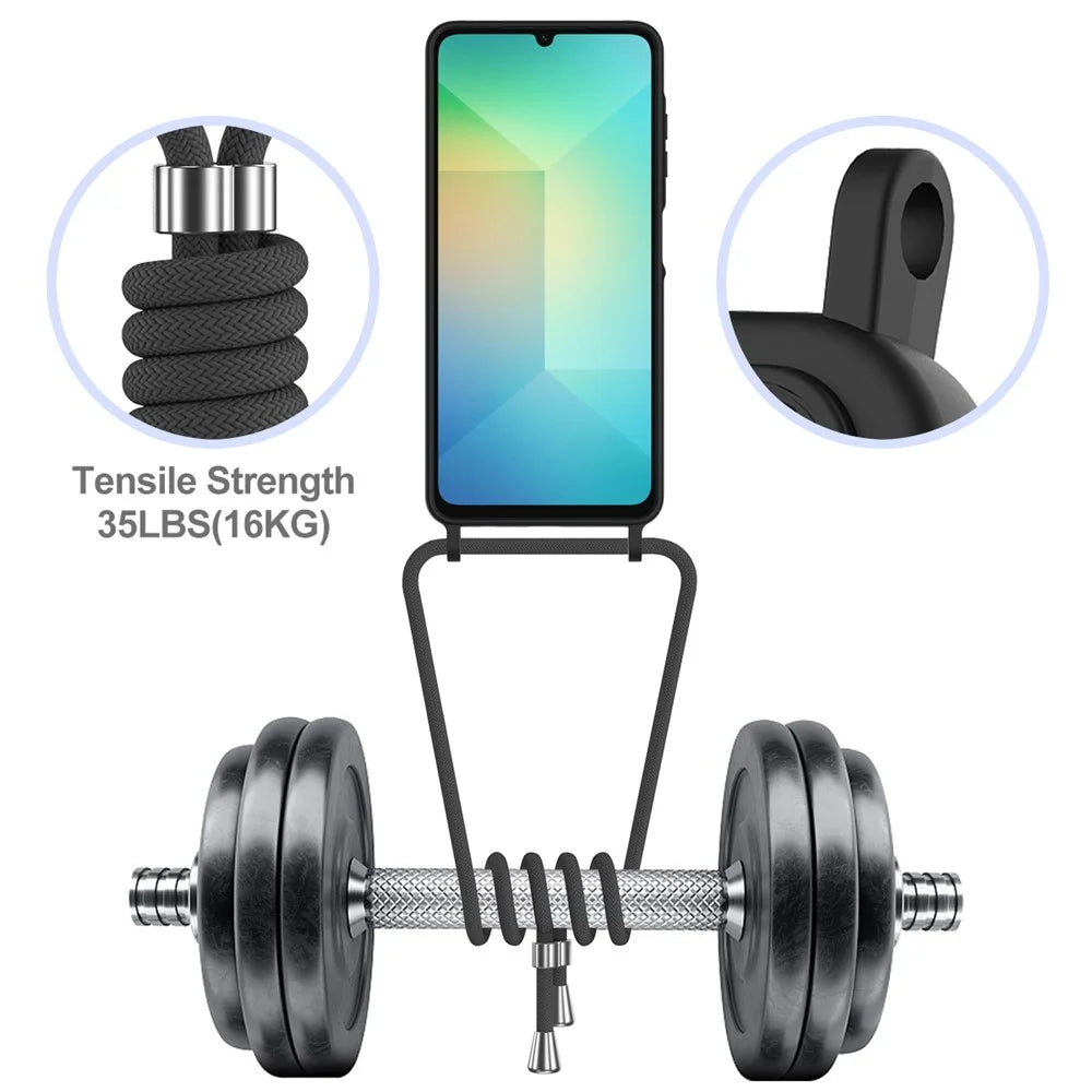 For Samsung Galaxy A06 5G Case Liquid Silicone Card Holder Back Phone Cover with Lanyard - Black - 4