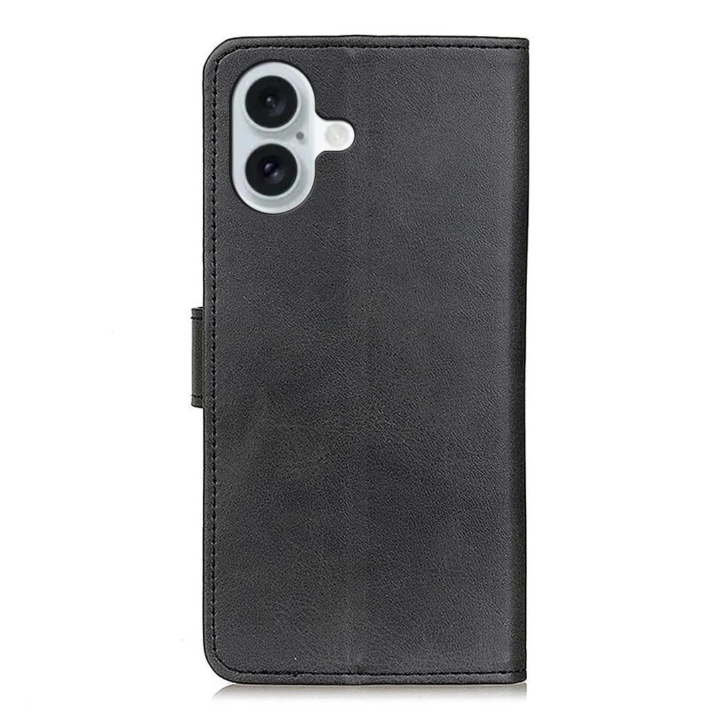 For iPhone 17 Case Cowhide Texture Leather Wallet Stand Phone Cover - Black - 6