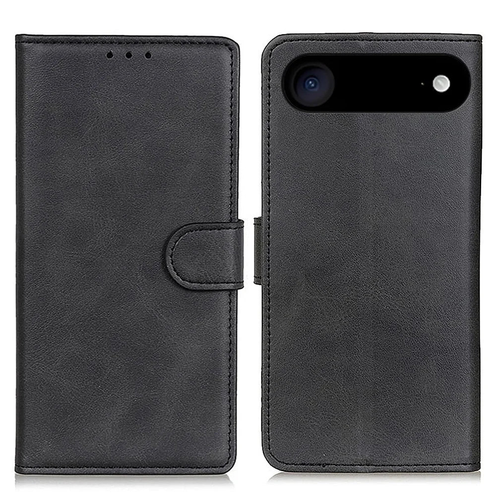For iPhone Air Case Cowhide Texture Leather Wallet Stand Phone Cover - Black - 1