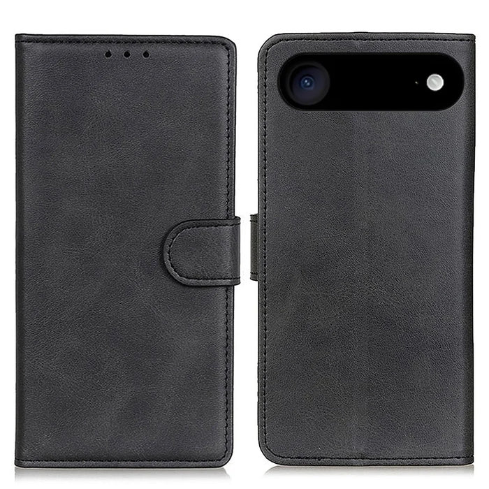 For iPhone Air Case Cowhide Texture Leather Wallet Stand Phone Cover - Black - 1