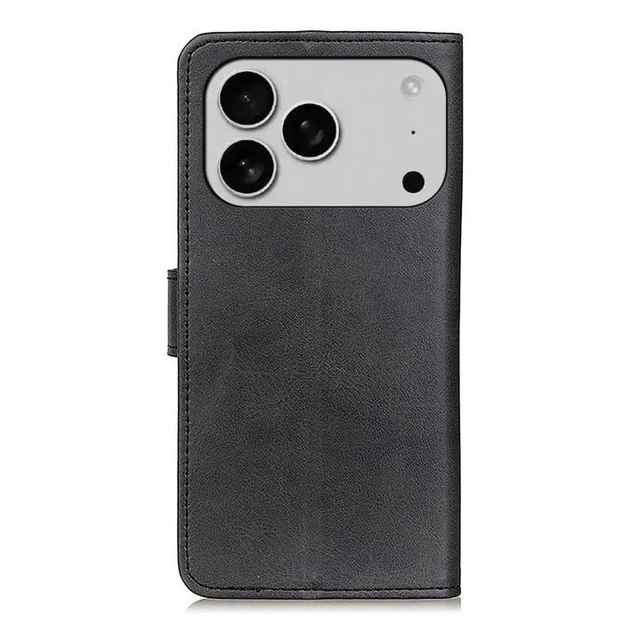 For iPhone 18 Pro / 17 Pro Case Cowhide Texture Leather Wallet Stand Phone Cover - Black - 6