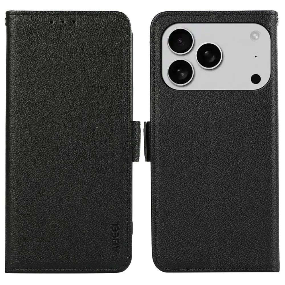 ABEEL For iPhone 18 Pro Max / 17 Pro Max Case Litchi Texture Leather RFID Blocking Phone Cover - Black - 1