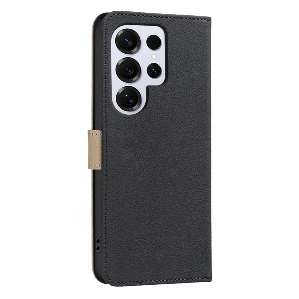BINFEN COLOR For Samsung Galaxy S25 Ultra Leather Case  BF36 Floral Pattern Phone Cover RFID Blocking Wallet Stand - Black - 3
