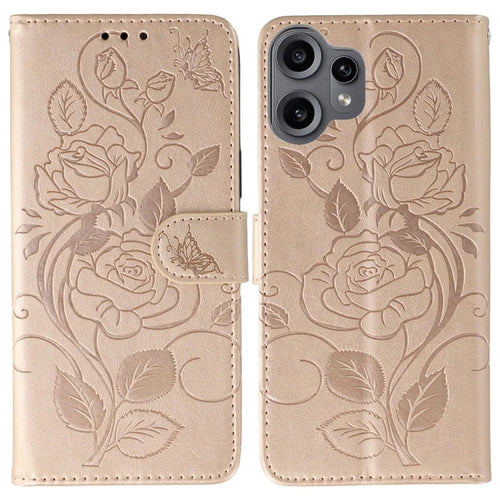 For Nothing CMF Phone 2 Pro  Case Wallet Stand Imprinted Rose Butterfly PU Leather Phone Cover - Rose Gold - 1