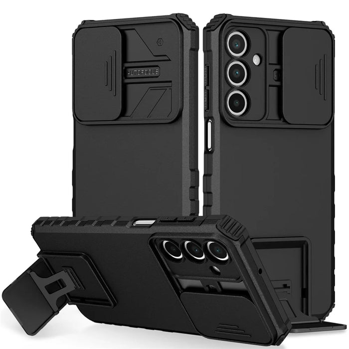 For Samsung Galaxy A16 4G / 5G Case Camera Slider PC + TPU Phone Cover with Kickstand - Black - 1